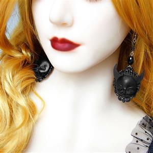 Gothic Black Devil and Bead Halloween Earrings J19678