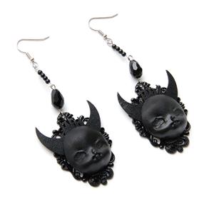 Gothic Black Devil and Bead Halloween Earrings J19678