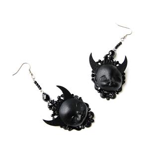 Gothic Black Devil and Bead Halloween Earrings J19678