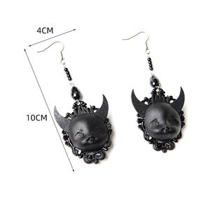 Gothic Black Devil and Bead Halloween Earrings J19678