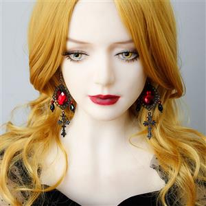 Gothic Style Metal Modeling With Red Gem And Black Beads Pendant Earrings J20109