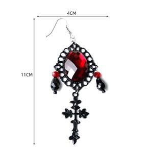 Gothic Style Metal Modeling With Red Gem And Black Beads Pendant Earrings J20109