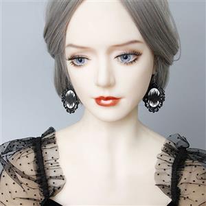 Gothic Black Wavy Badge Halloween Pendant Earrings J19680