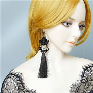 Gothic Black Evil Little Angel And Bead Pendant Tassel Earrings J19685