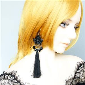 Gothic Black Evil Little Angel And Bead Pendant Tassel Earrings J19685