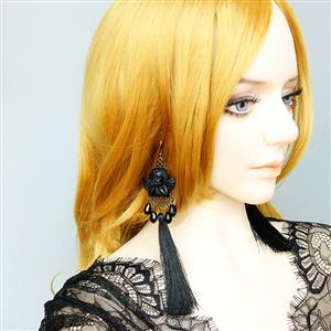 Gothic Black Evil Little Angel And Bead Pendant Tassel Earrings J19685