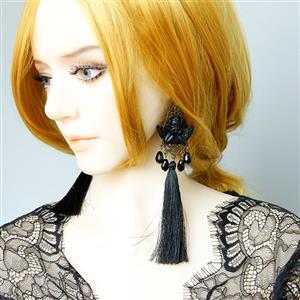 Gothic Black Evil Little Angel And Bead Pendant Tassel Earrings J19685