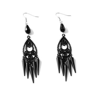 Gothic Style Gorgeous Black Bead Drop-shaped With Small Conical Drop Earrings J19986