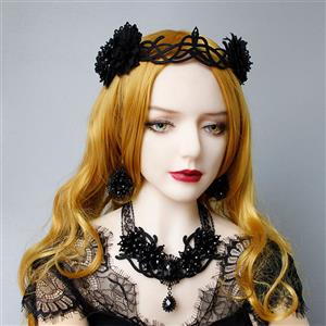 Gothic Style Metal Modeling With Black Beads Masquerade Party Pendant Drop Earrings J20107