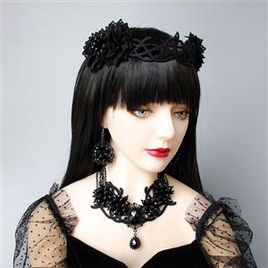 Gothic Style Metal Modeling With Black Beads Masquerade Party Pendant Drop Earrings J20107
