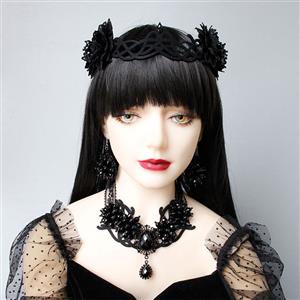 Gothic Style Metal Modeling With Black Beads Masquerade Party Pendant Drop Earrings J20107