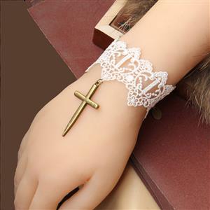 Gothic Style White Lace Wristband Crucifix Embellishment Bracelet J17769