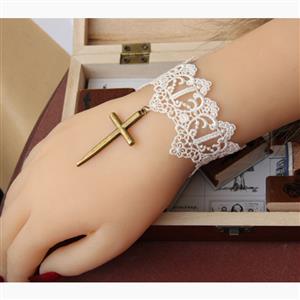 Gothic Style White Lace Wristband Crucifix Embellishment Bracelet J17769