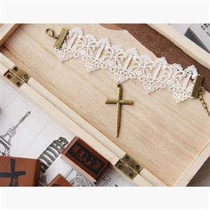Gothic Style White Lace Wristband Crucifix Embellishment Bracelet J17769
