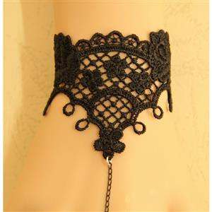 Black Gothic Lace Wristband Bracelet Rose Metal Ring J17679