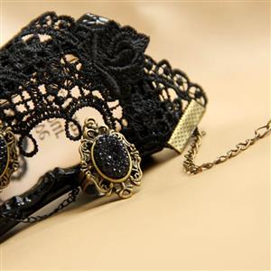 Black Victorian Gothic Lace Wristband Bracelet Metal Ring J17810