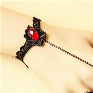 Fashion Black Gothic Rose Lace Wristband Ruby Bracelet Metal Ring J17813