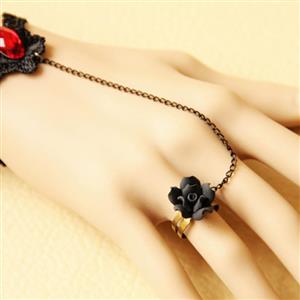 Fashion Black Gothic Rose Lace Wristband Ruby Bracelet Metal Ring J17813