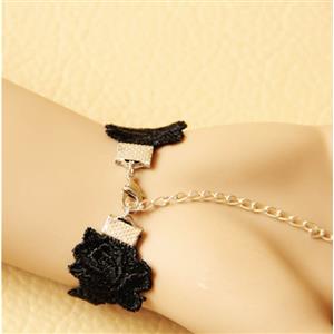 Fashion Black Gothic Rose Lace Wristband Ruby Bracelet Metal Ring J17813