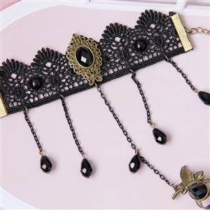 Fashion Black Gothic Lace Wristband Gem Bracelet Metal Ring J17814