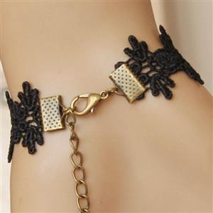 Fashion Black Gothic Vampire Lace Wristband Ruby Bracelet Metal Ring J17844