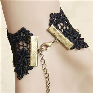 Fashion Black Vintage Gothic Lace Wristband Bracelet Metal Ring J17845