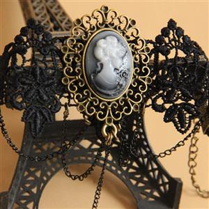 Fashion Black Vintage Gothic Lace Wristband Bracelet Metal Ring J17845