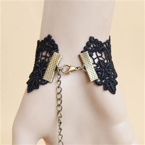 Fashion Black Gothic Lace Wristband Leaf Metal Bracelet with Ring J17847