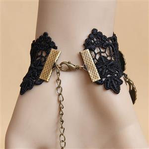 Fashion Black Gothic Lace Wristband Heart Wing Bracelet with Ring J17850
