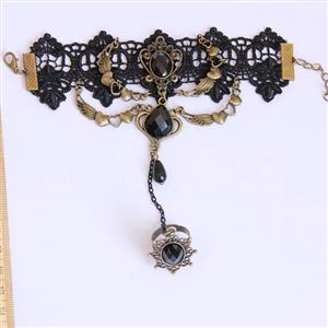 Fashion Black Gothic Lace Wristband Heart Wing Bracelet with Ring J17850