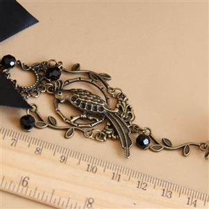 Fashion Black Gothic Bow Lace Wristband Bird Metal Bracelet with Ring J17851