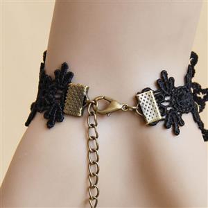 Fashion Black Gothic Lace Wristband Hand-made Flower Bracelet with Ring J17875