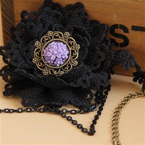 Fashion Black Gothic Lace Wristband Hand-made Flower Bracelet with Ring J17875