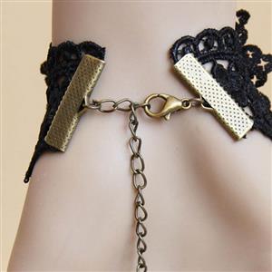 Fashion Black Gothic Lace Wristband Flower Gem Bracelet with Ring J17876