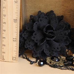 Fashion Black Gothic Lace Wristband Flower Gem Bracelet with Ring J17876