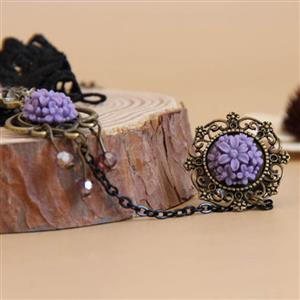 Fashion Black Gothic Lace Wristband Gem Bracelet with Ring J17877