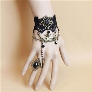 Fashion Black Gothic Lace Wristband Euripean Style Bracelet with Ring J17879