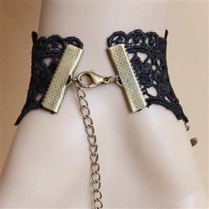 Fashion Black Gothic Lace Wristband Euripean Style Bracelet with Ring J17879