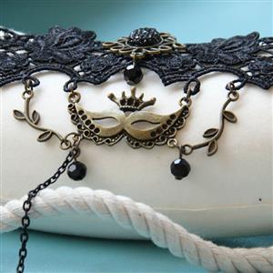 Fashion Black Gothic Lace Wristband Euripean Style Bracelet with Ring J17879