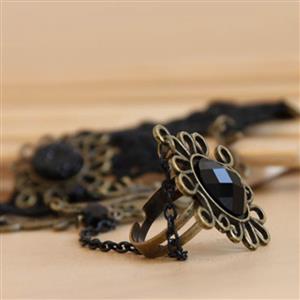 Fashion Black Gothic Lace Wristband Euripean Style Bracelet with Ring J17879