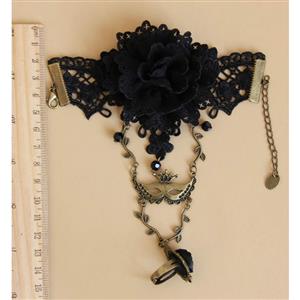 Fashion Black Gothic Lace Flower Wristband Euripean Style Bracelet with Ring J17880
