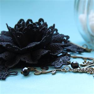 Fashion Black Gothic Lace Flower Wristband Euripean Style Bracelet with Ring J17880