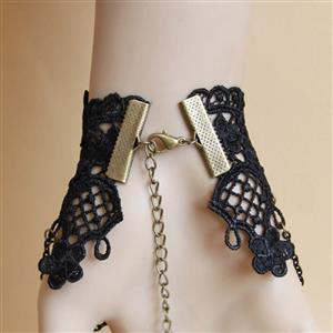 Fashion Black Gothic Lace Wristband Euripean Style Chain Bracelet with Ring J17881