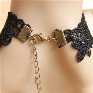 Fashion Black Gothic Punk Style Lace Wristband Gear Bracelet with Ring J17882
