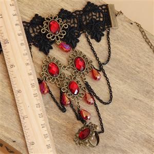 Fashion Gothic Style Lace Wristband Vampire Queen Ruby Bracelet with Ring J17883