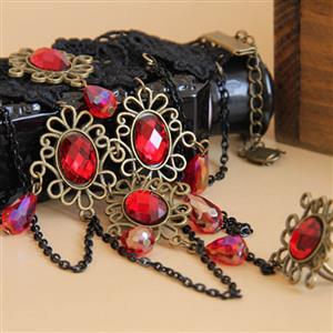 Fashion Gothic Style Lace Wristband Vampire Queen Ruby Bracelet with Ring J17883