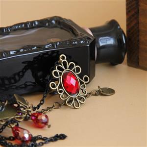 Fashion Gothic Style Lace Wristband Vampire Queen Ruby Bracelet with Ring J17883