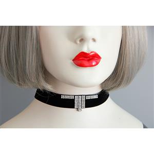 Gothic Black Velvet Rhinestone Embellishment Choker Necklace J18802