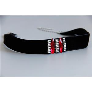 Gothic Black Velvet Rhinestone and Ruby Embellishment Choker Necklace J18803