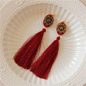 Gothic Style Red Tassel Exquisite Bronze Rose Metal Earrings J18382